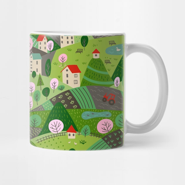 Spring village landscape pattern by yuliia_bahniuk